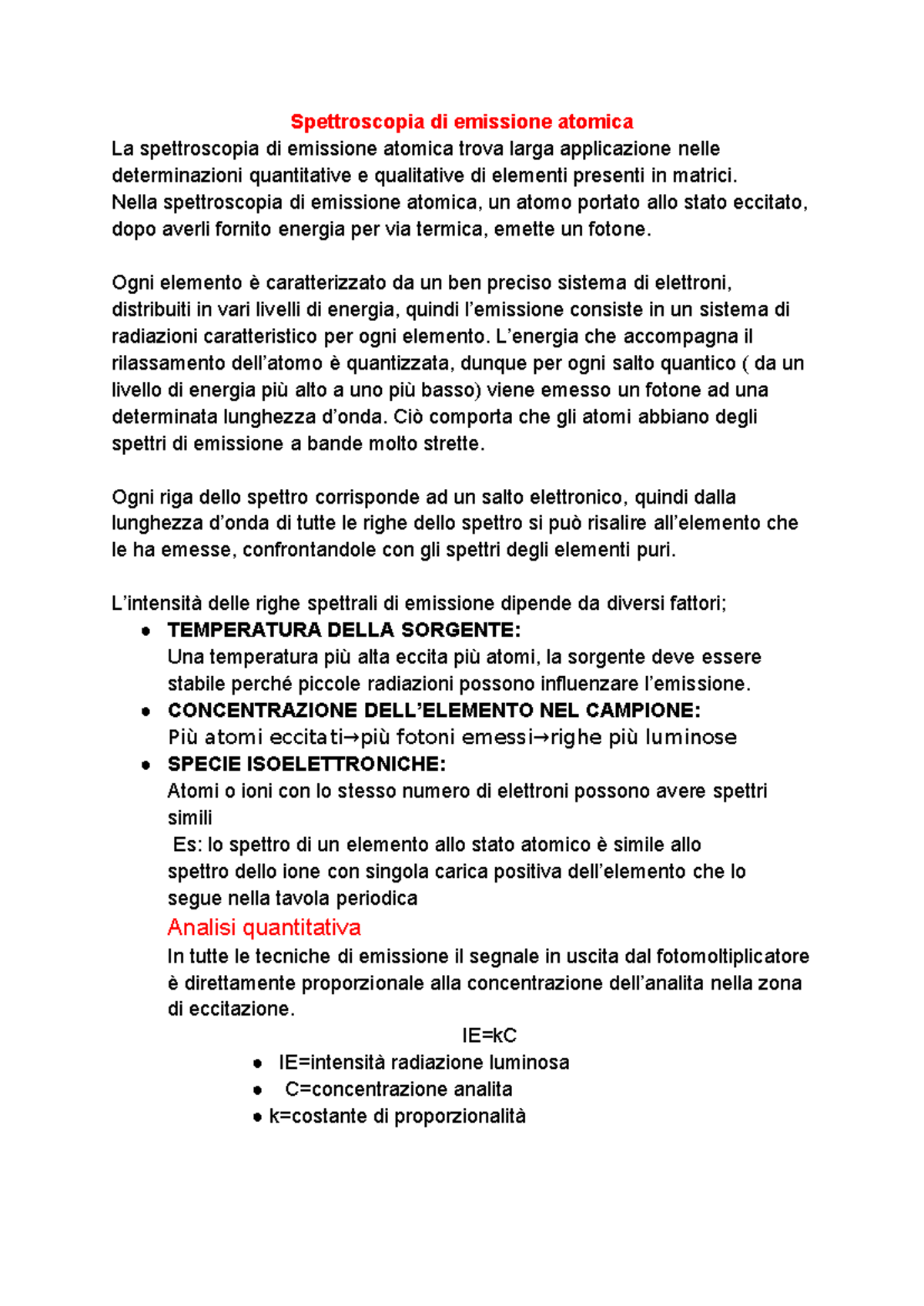 Spettroscopia di Emissione Atomica: Principi e Applicazioni - Studocu