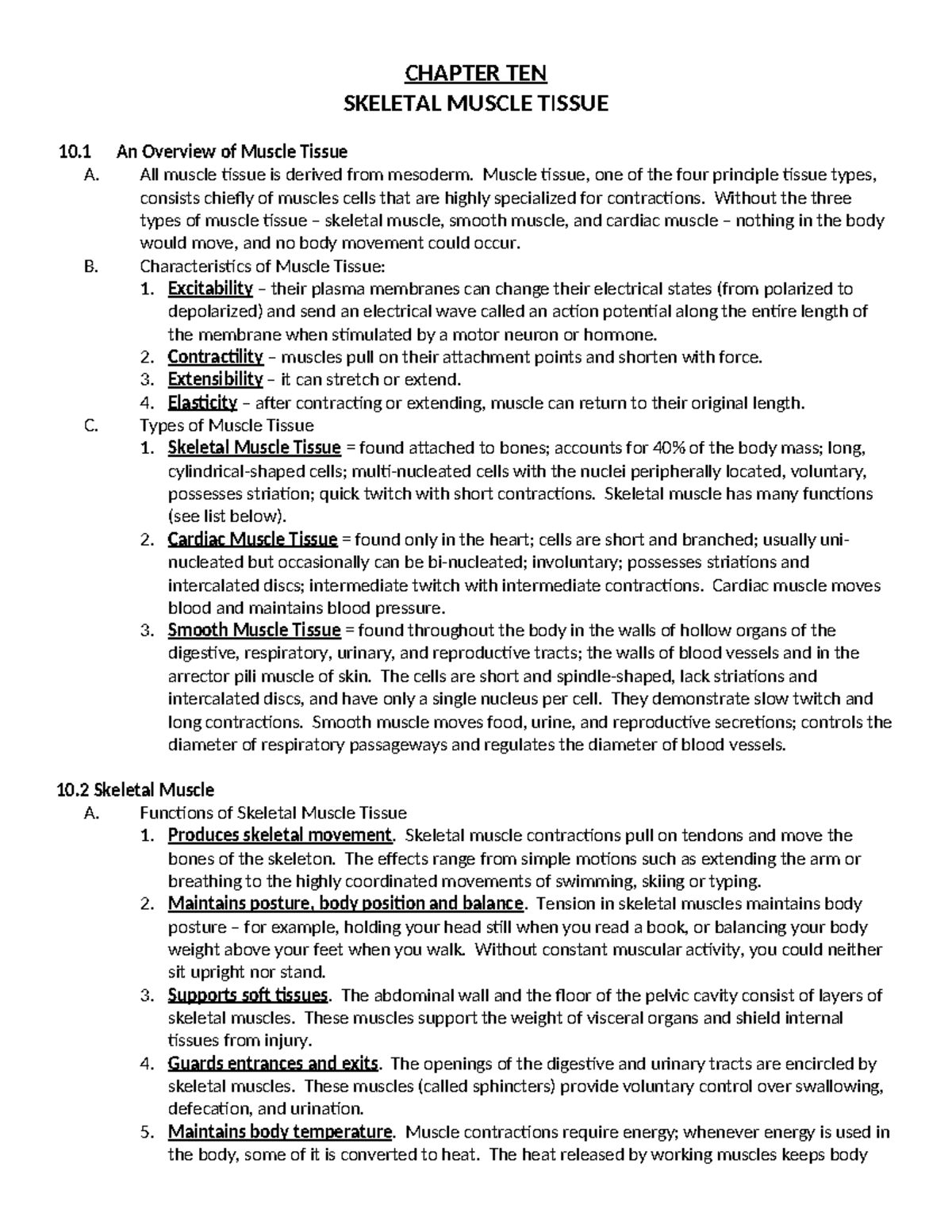 Chapter 10 - Outline - Openstax 2021 - CHAPTER TEN SKELETAL MUSCLE ...