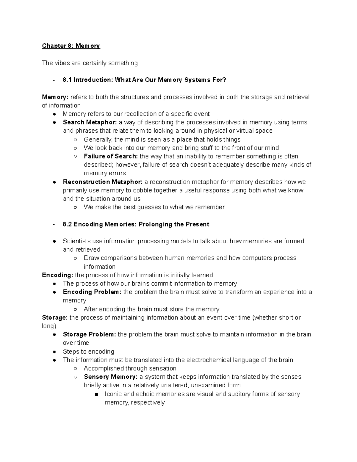 PSY 1501 Chapter 8 - tophat textbook notes - Chapter 8: Memory The ...