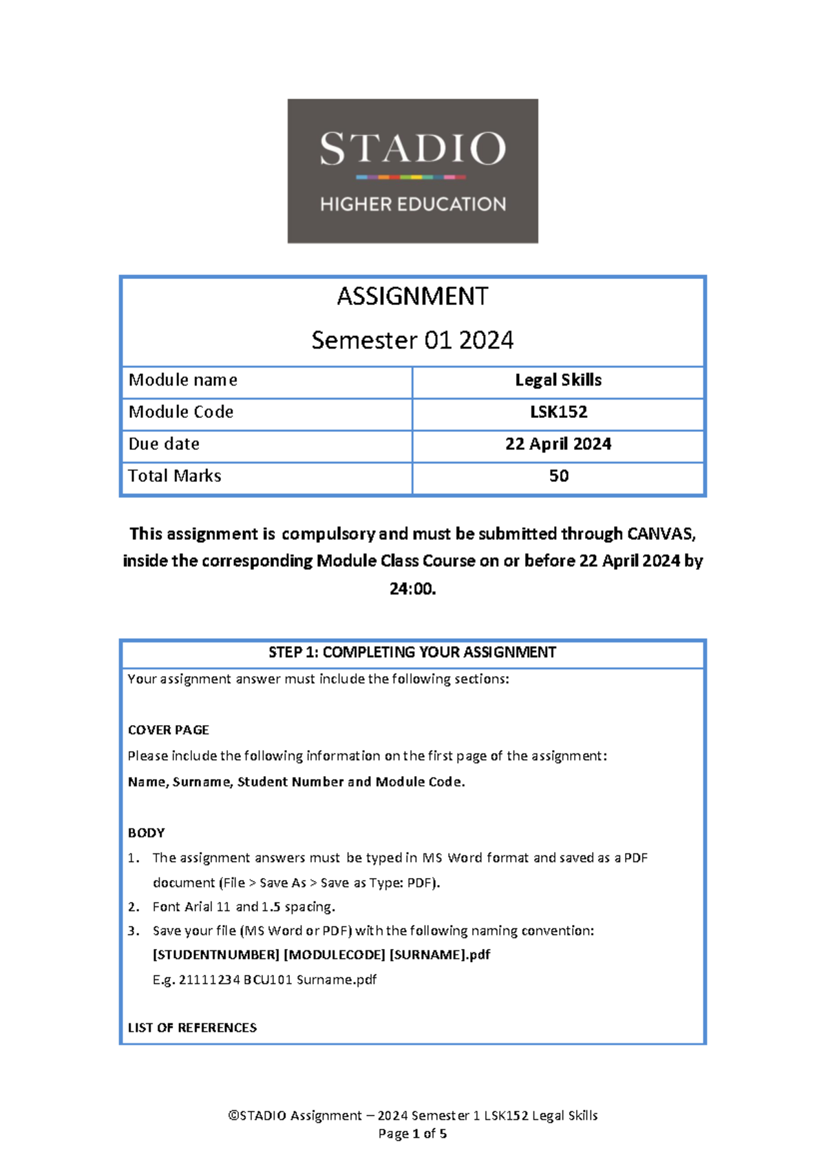 LSK 152 – Assignment Guidelines for Semester 1, 2024 Legal Skills - Studocu