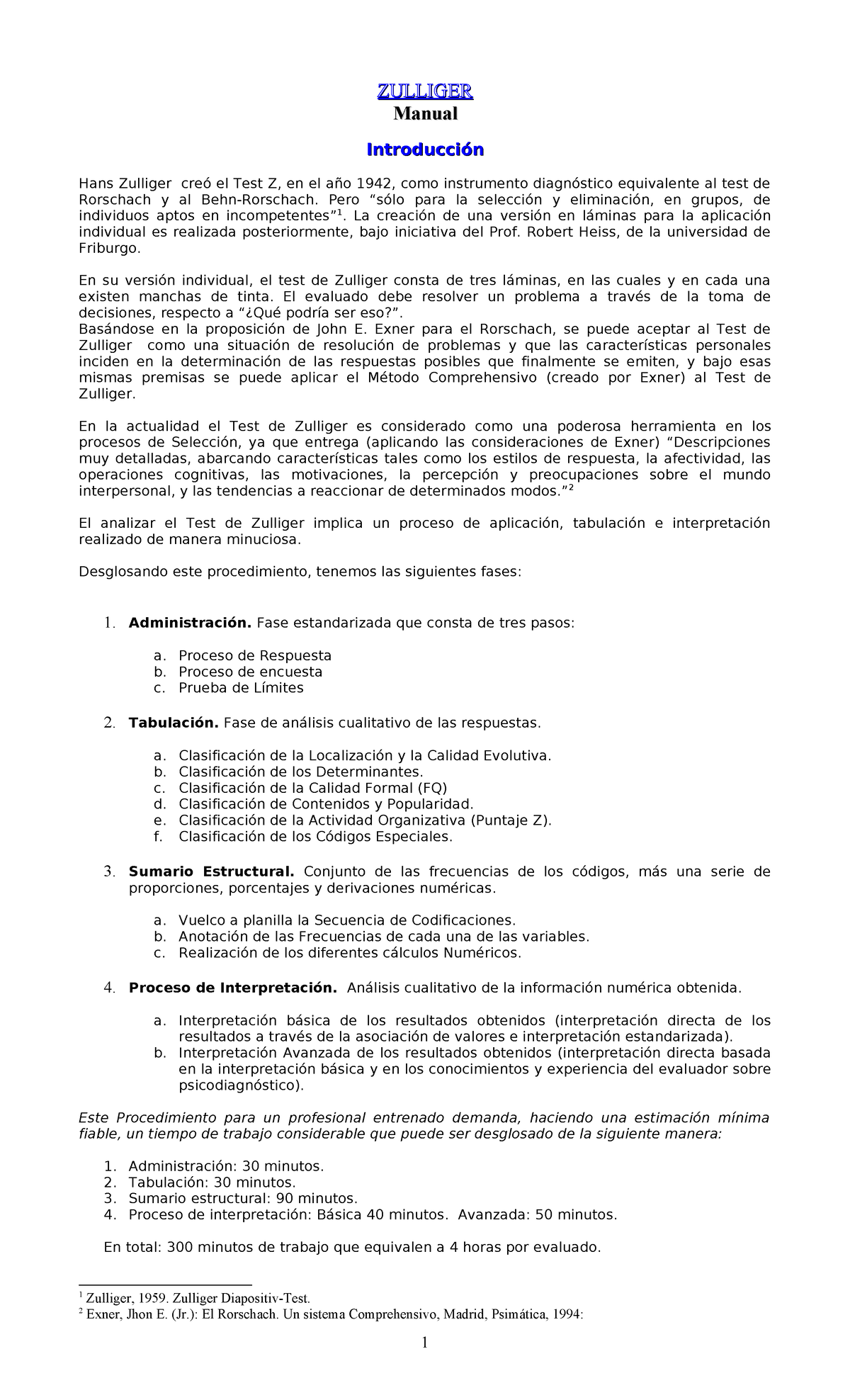 Manual del Test Zulliger - ZZULLIGER - Guía de aplicación e interpretación - Document Preview