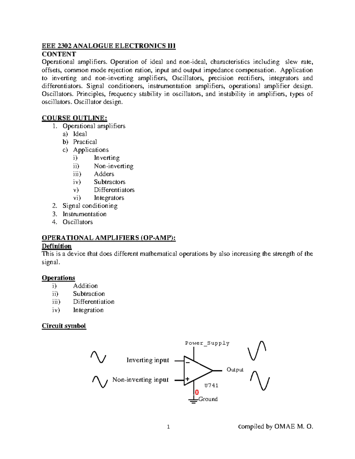 EE122: Opamps - Analog Electronics Notes by Prof. Greg Kovacs - Studocu