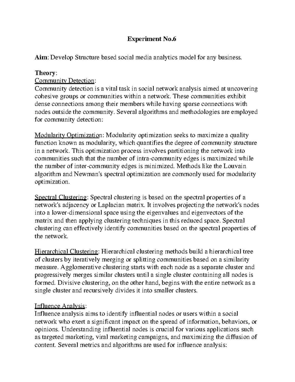 SMA 6 Experiment: Structure-Based Social Media Analytics Model - Studocu