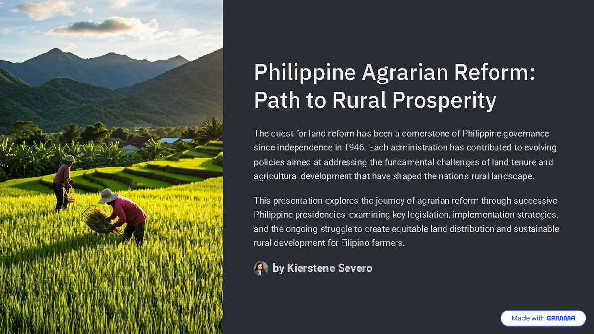 Philippine Agrarian Reform: A Journey Towards Rural Prosperity - Studocu