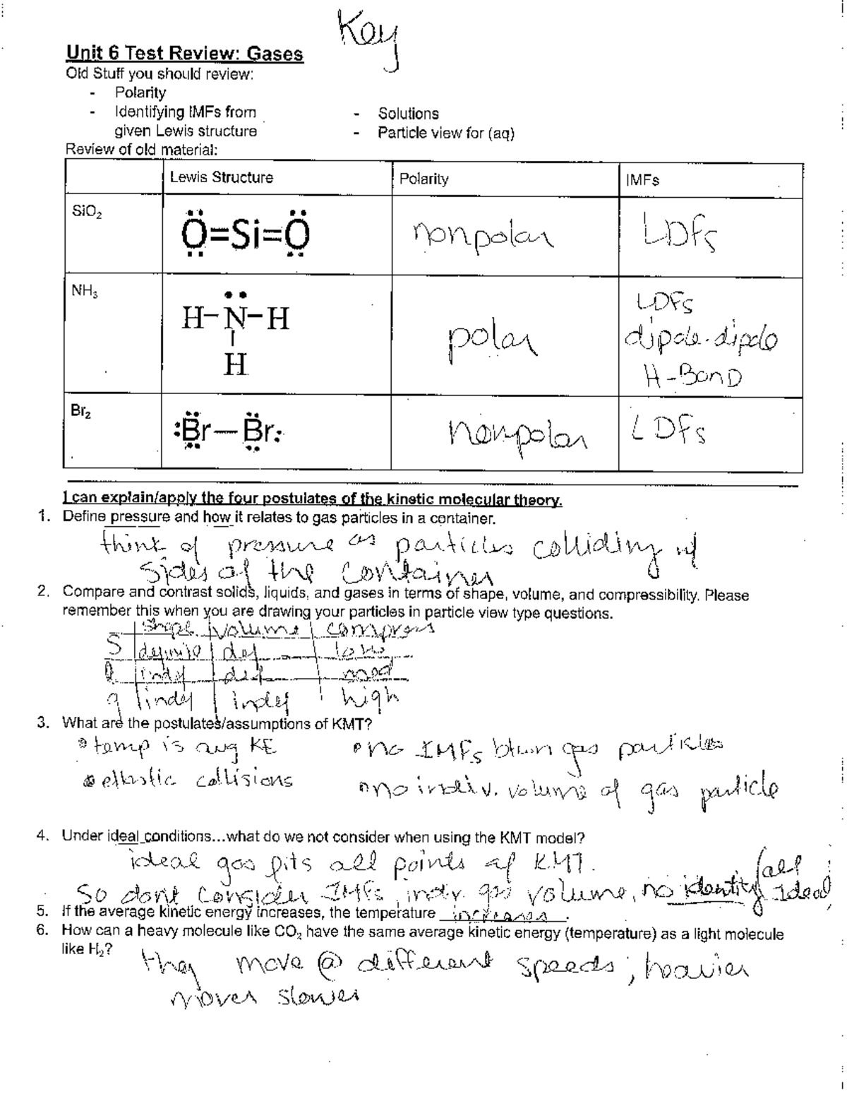 Unit 6 Gas Exam Review: Key Concepts and Practice Questions - Studocu