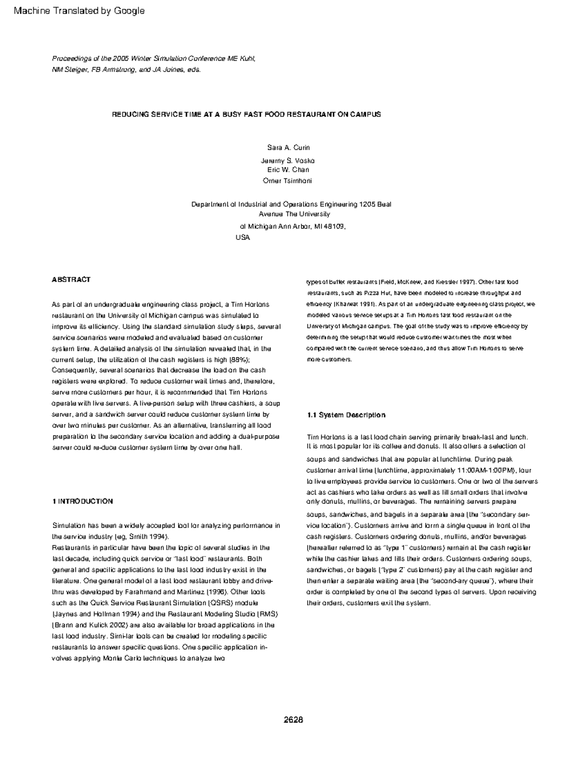 Improving Efficiency at Tim Hortons: A Simulation Study (ENGR 200 ...