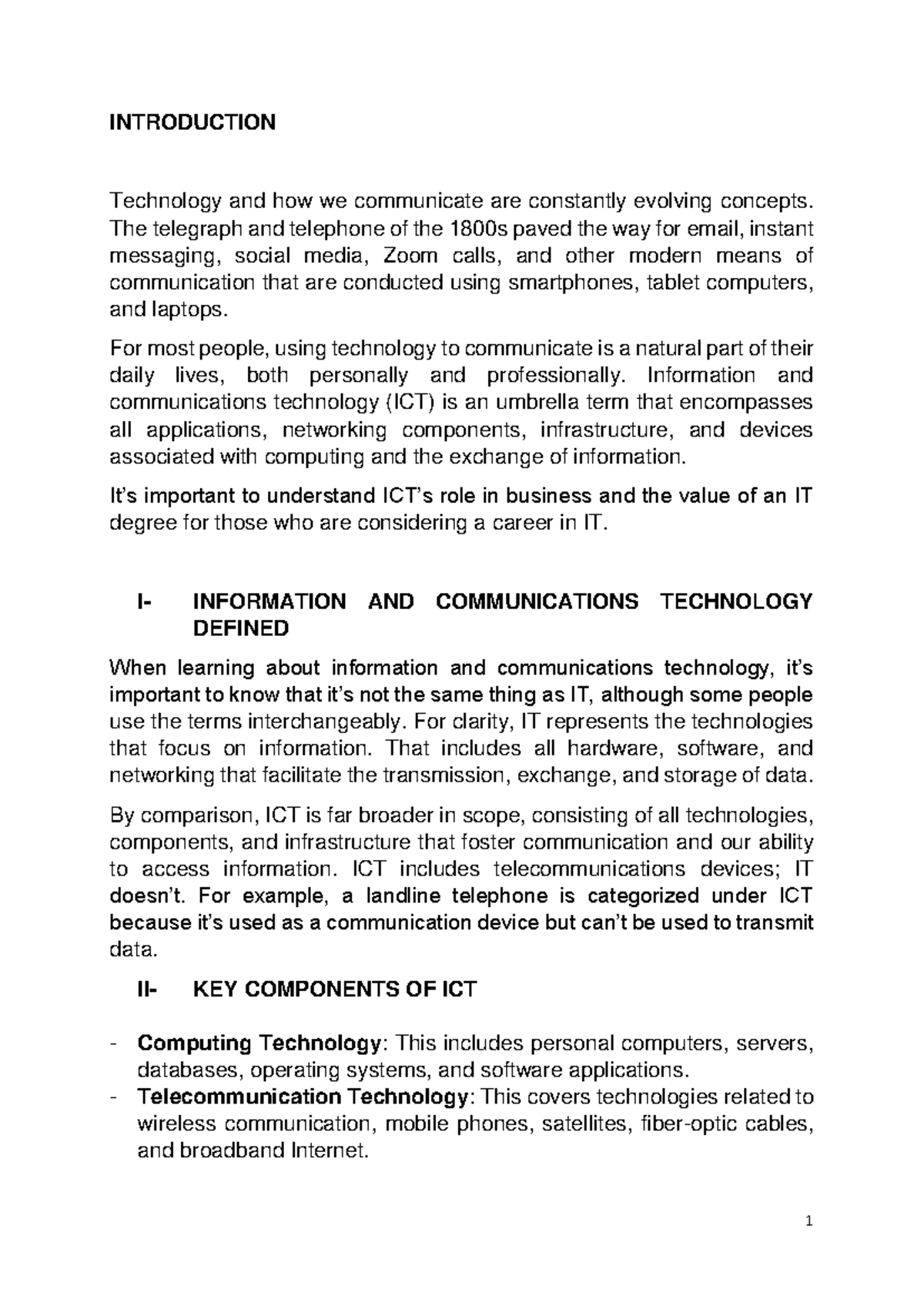 ICT 101: Insights into Information and Communications Technology - Studocu