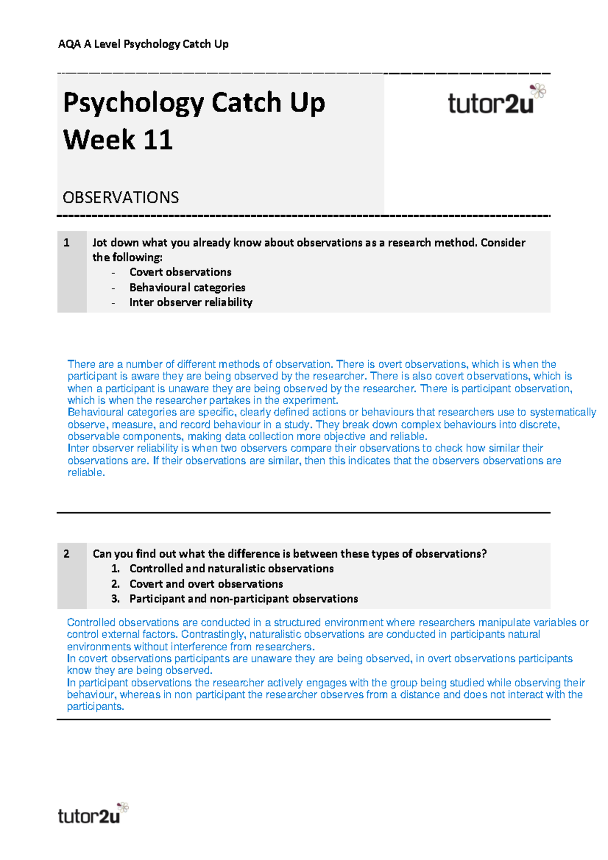 PSY101 - Week 11 Final Exam Cheat Sheet: Observations in Psychology ...