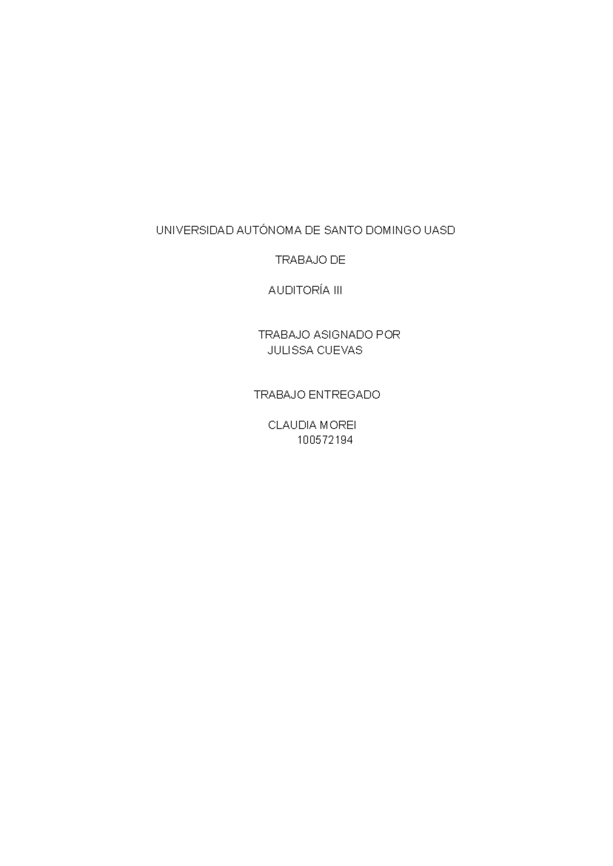 Auditoría III: Informe sobre Control Interno y Riesgo de Control - Studocu