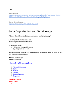 Ch1.BODY - Chapter 1 notes - THE LANGUAGE OF ANATOMY: BODY ORGANIZATION ...