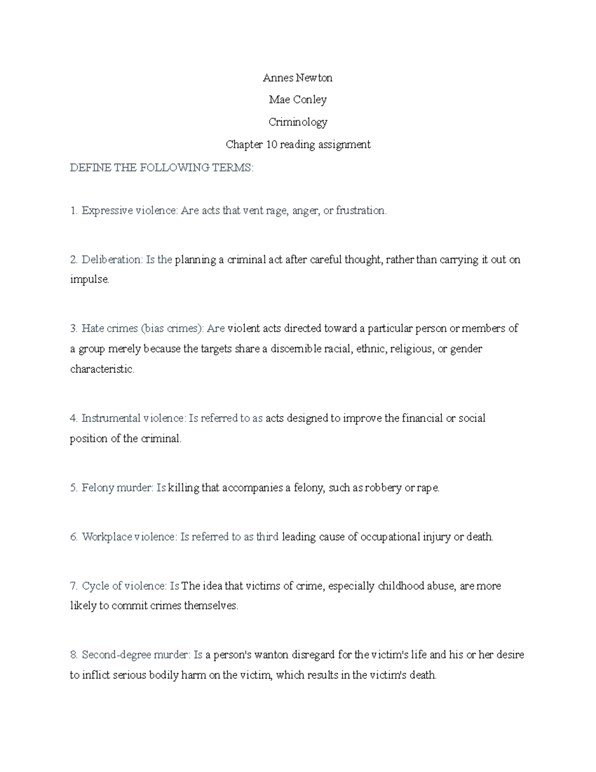 Chapter 10 Reading Assignment - Criminology (CCJ 101) Notes - Studocu