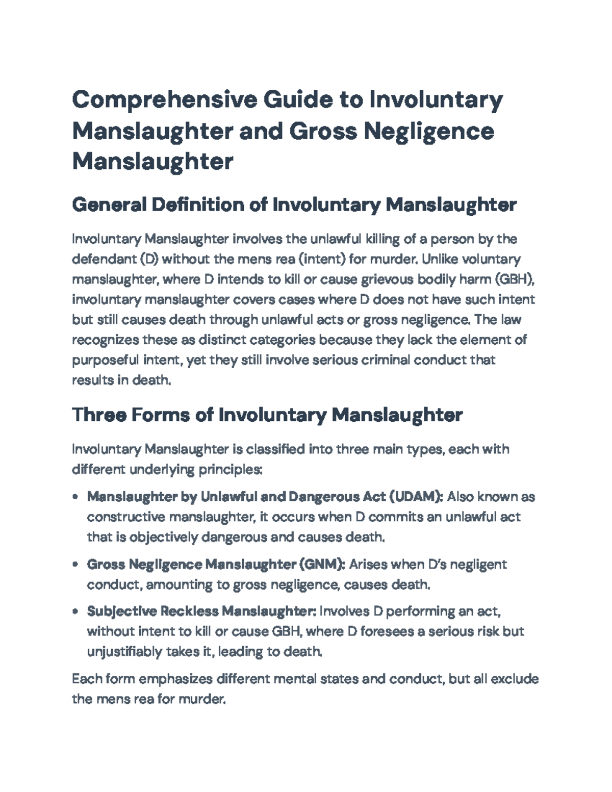 Involuntary Manslaughter and GNM: Comprehensive Study Guide - Studocu