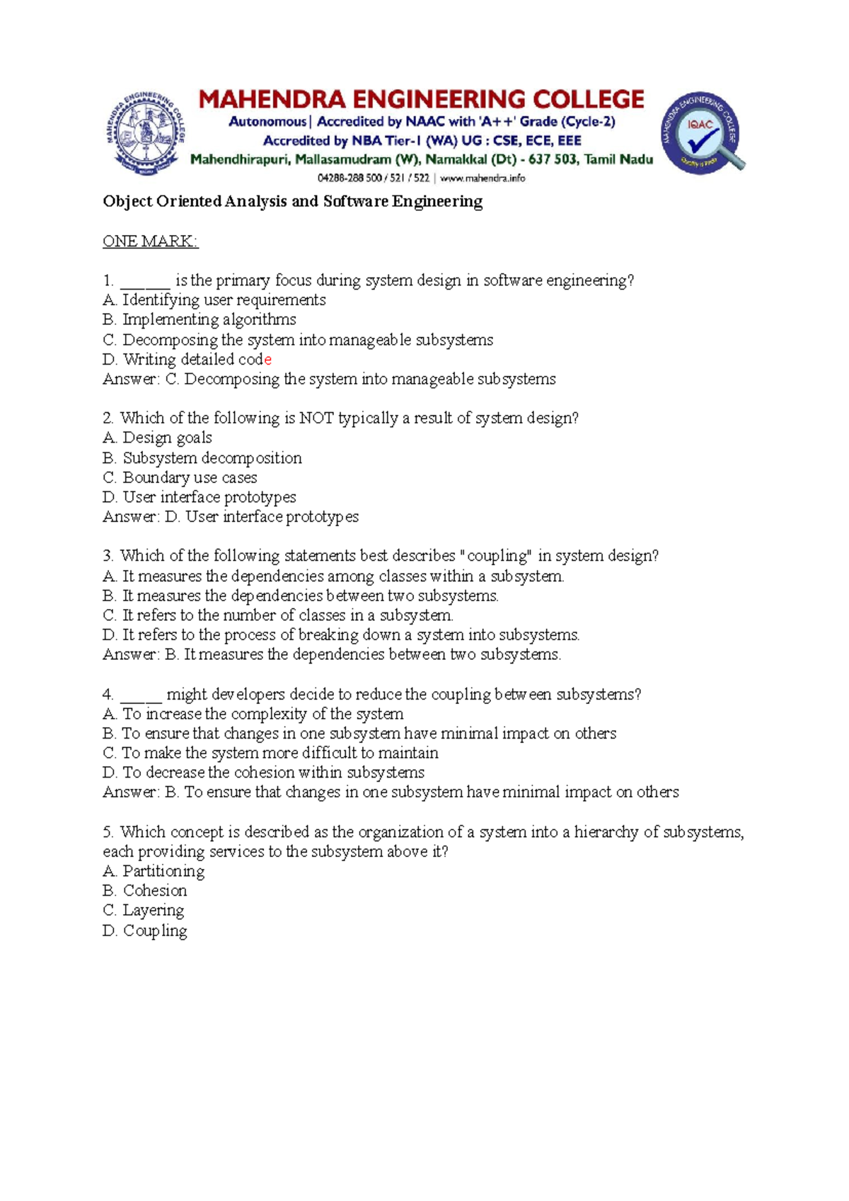 OOAS UNIT 3 QB - Question Bank - Object Oriented Analysis and Software ...