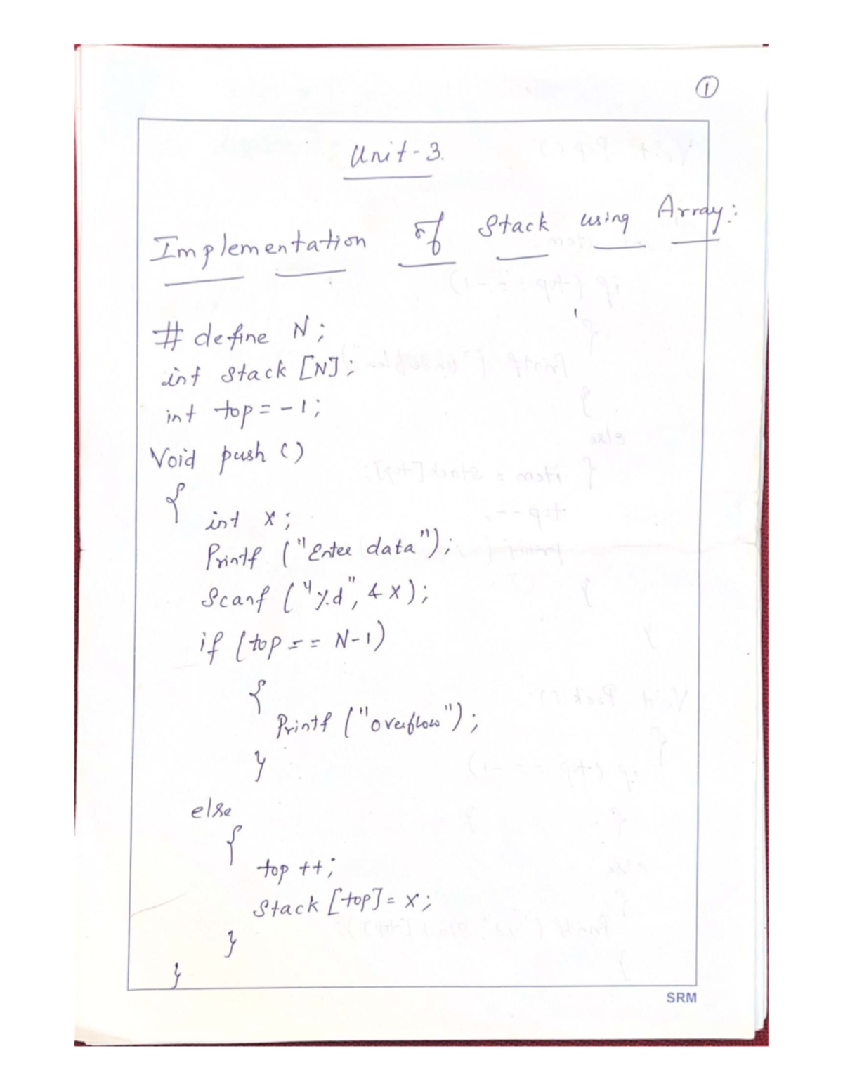 Unit 3: Implementation of Stack Using Array and Linked List SRM - Studocu
