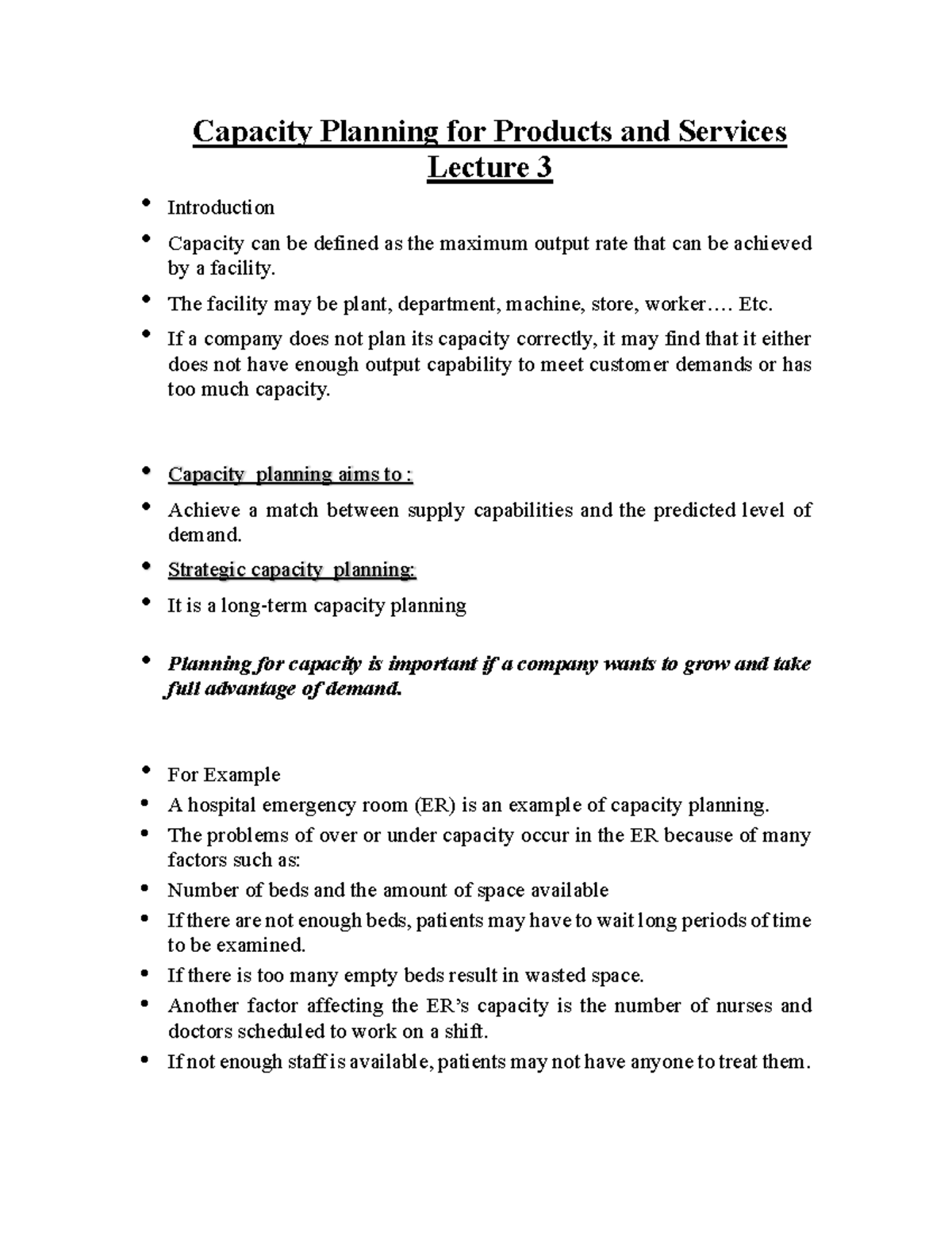 Lec - befor midterm - Capacity Planning for Products and Services ...