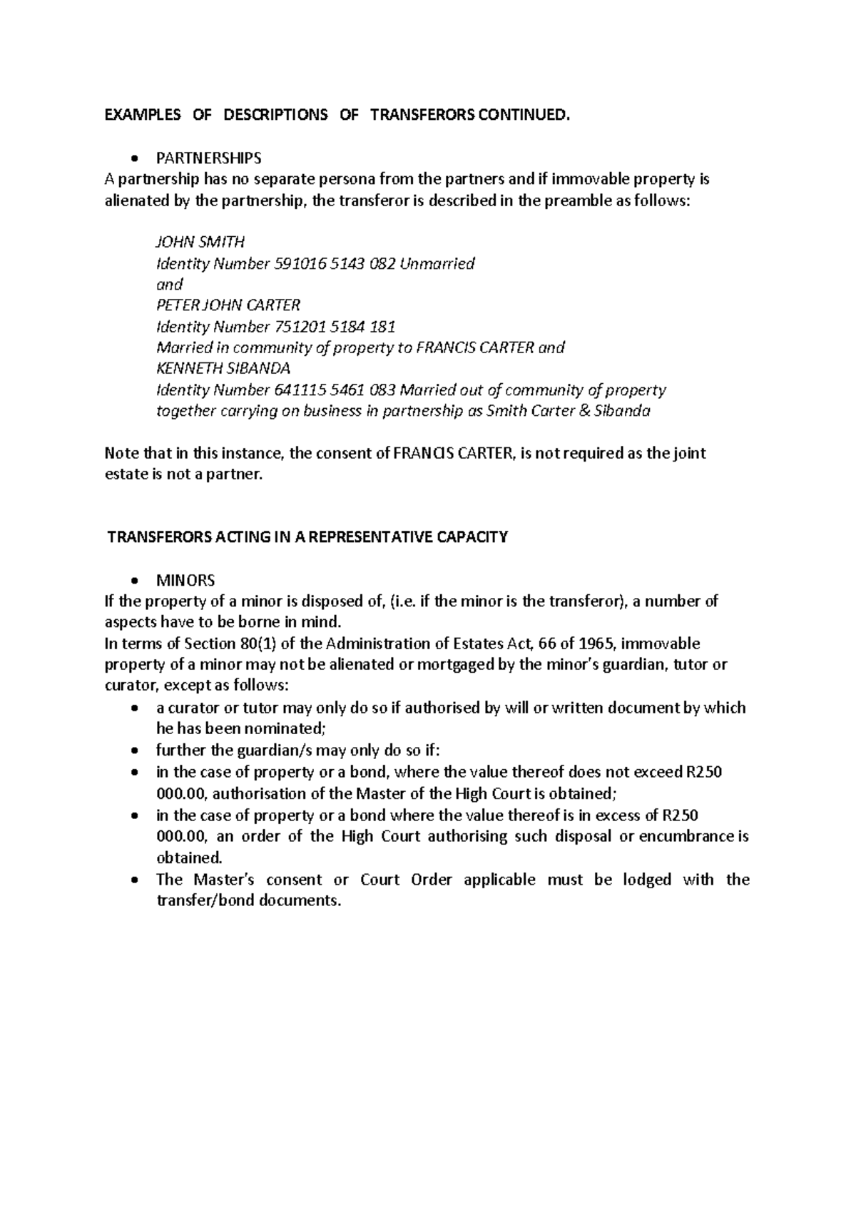 Examples of Transferor Descriptions in Partnerships and Minors - Studocu