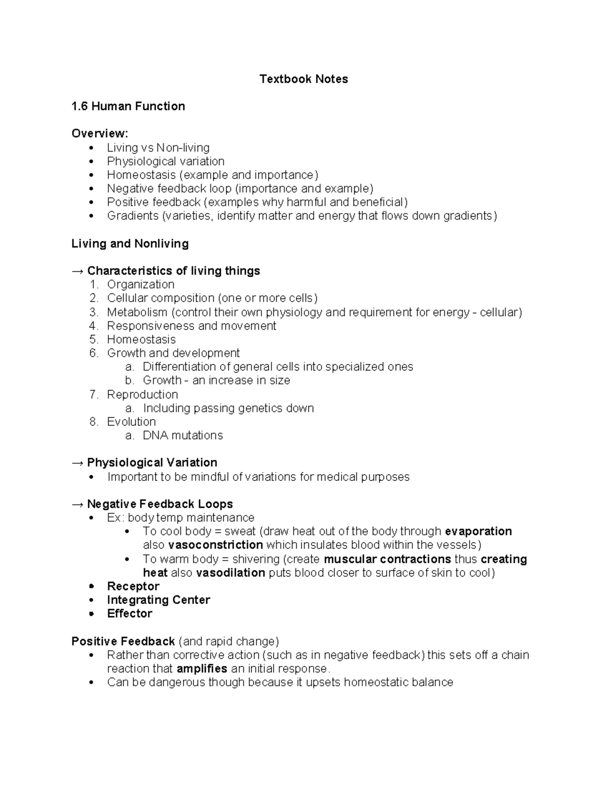 Textbook Notes 1.6: Human Function, Homeostasis & Feedback Mechanisms ...