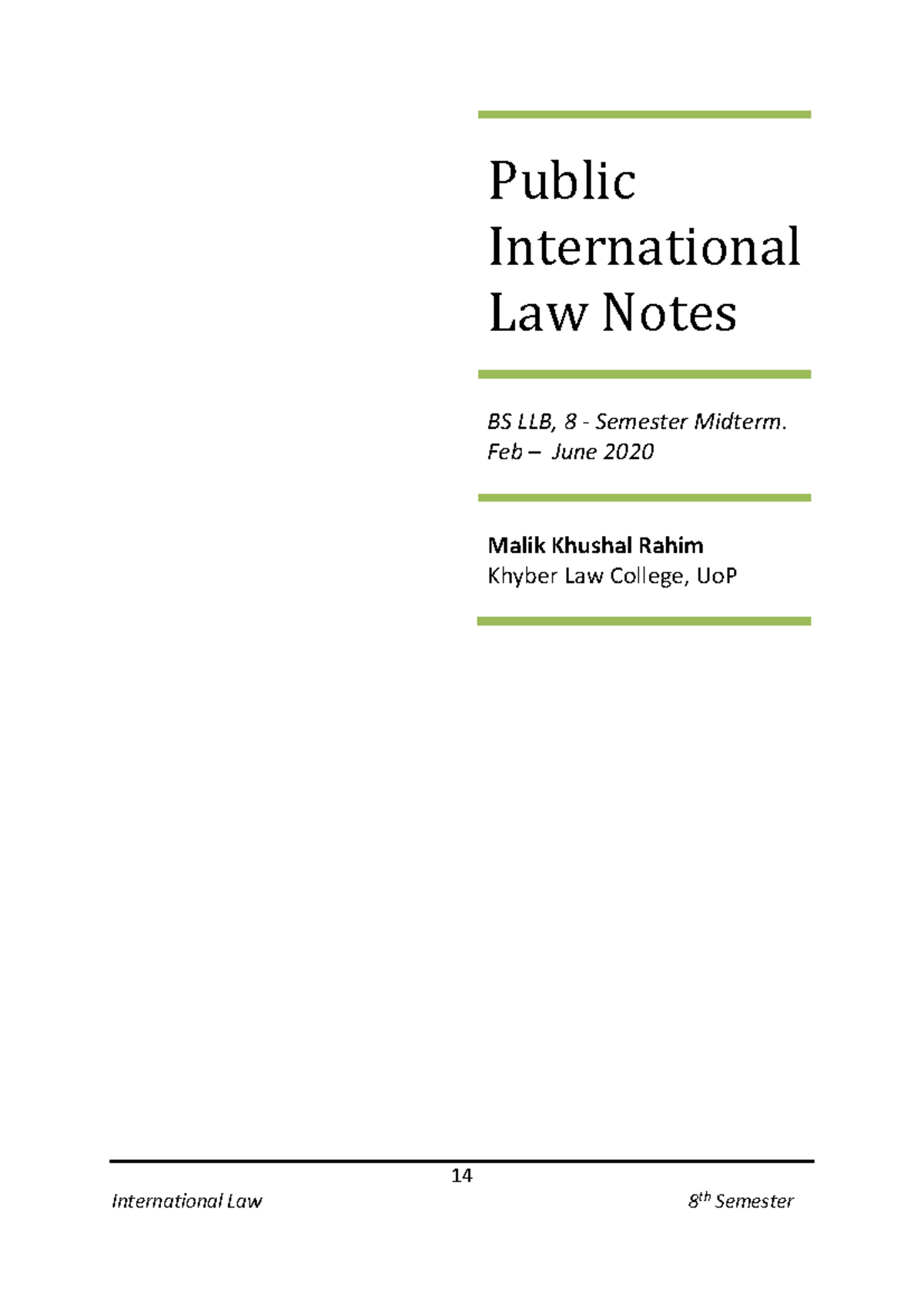 Public International Law II Lecture Notes - BS LLB 8th Semester - Studocu