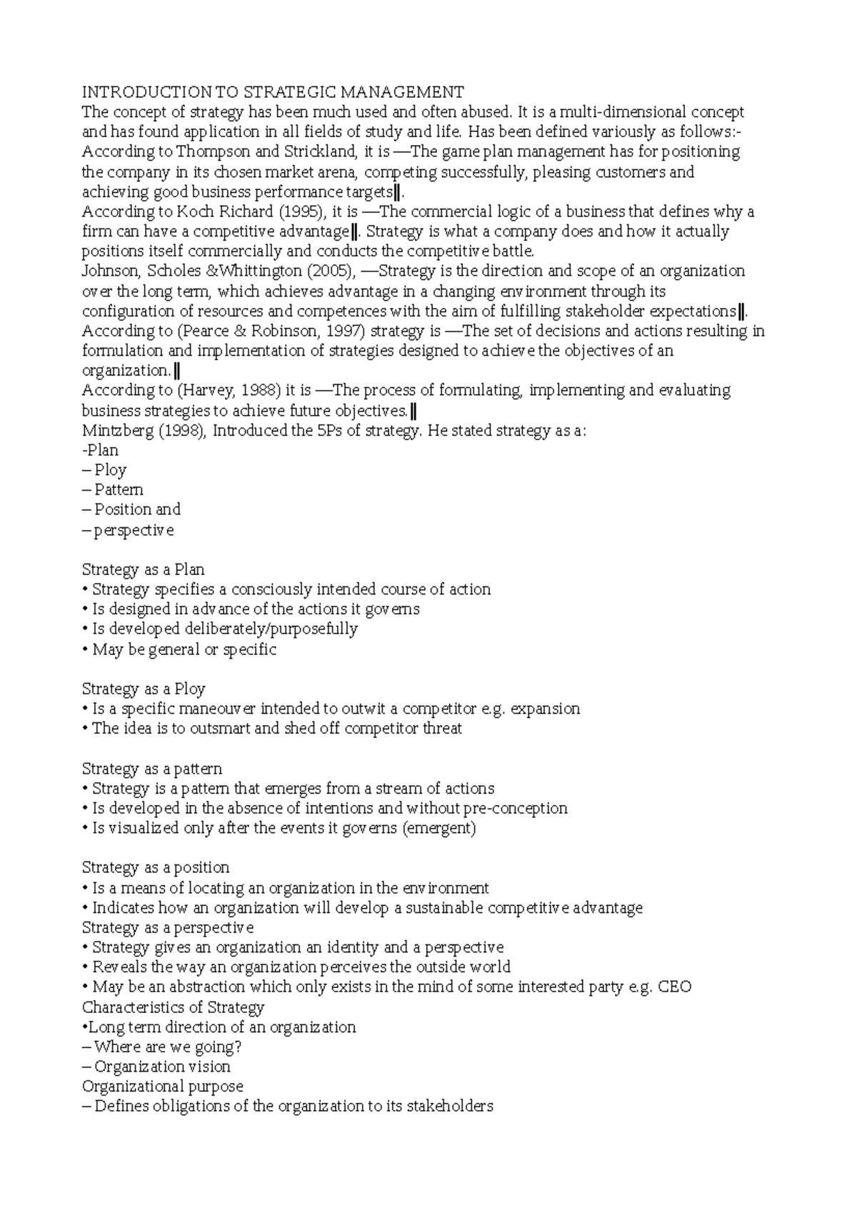 Strategic Management Concepts - Topic 1 Overview - Studocu