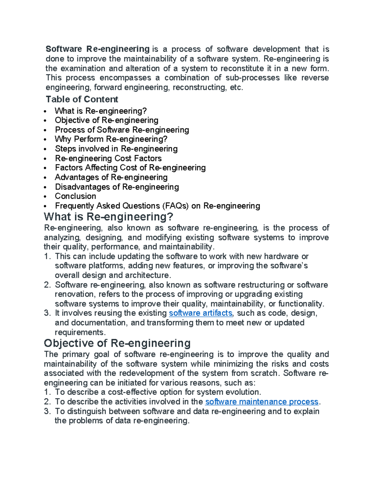 Lecture#1 - informative - Software Re-engineering is a process of ...