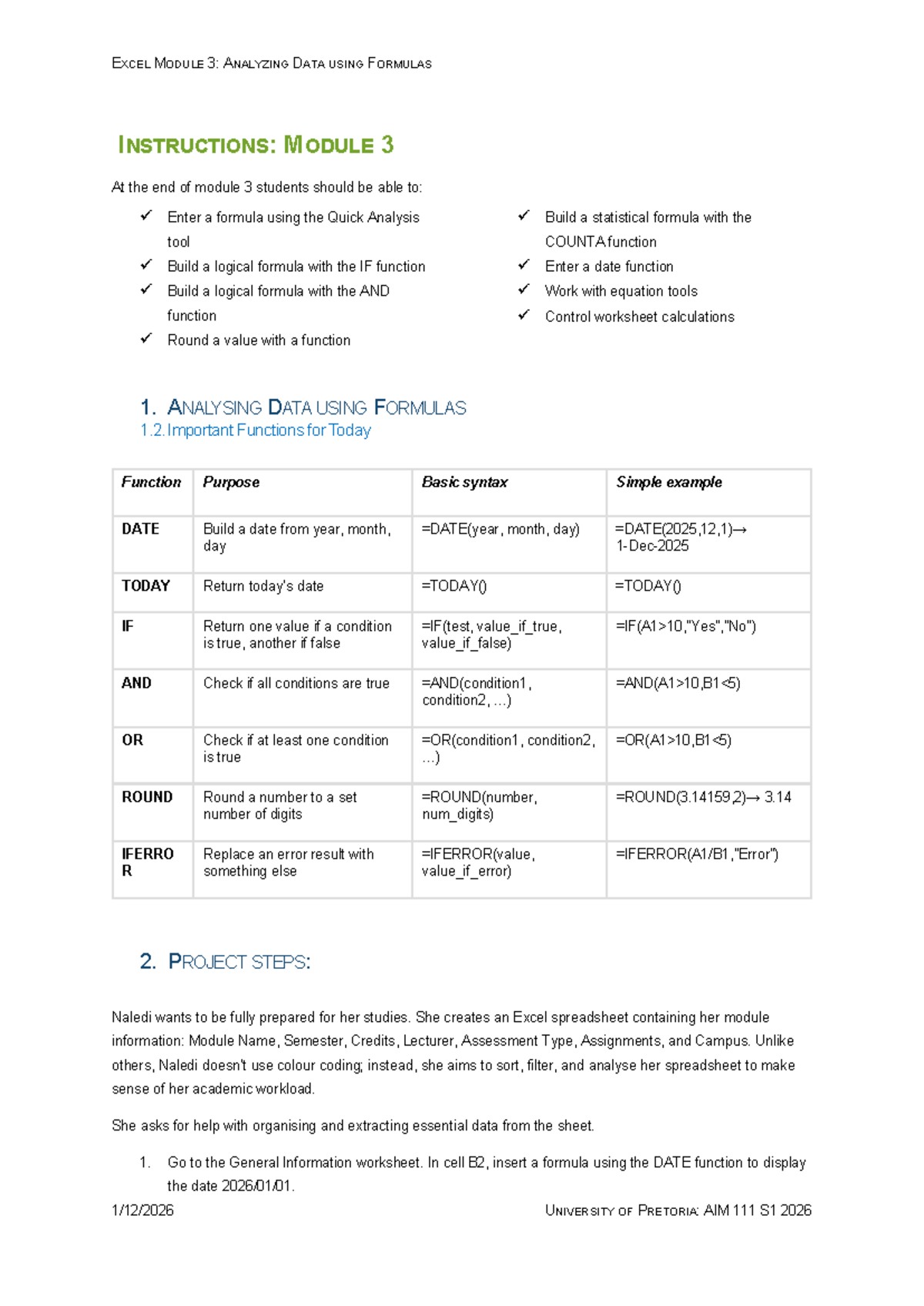 EXCEL MODULE 3: DATA ANALYSIS WITH FORMULAS INSTRUCTIONS - Studocu