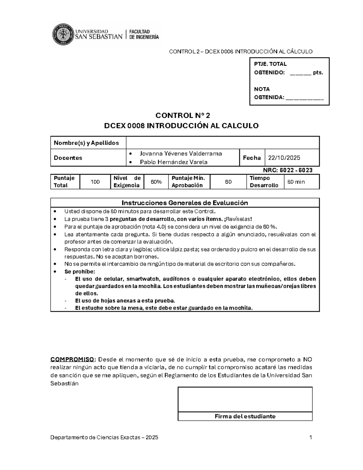 CONTROL 2 DCEX: INTRODUCCIÓN AL CÁLCULO - SEMESTRE 2 2025 - Studocu
