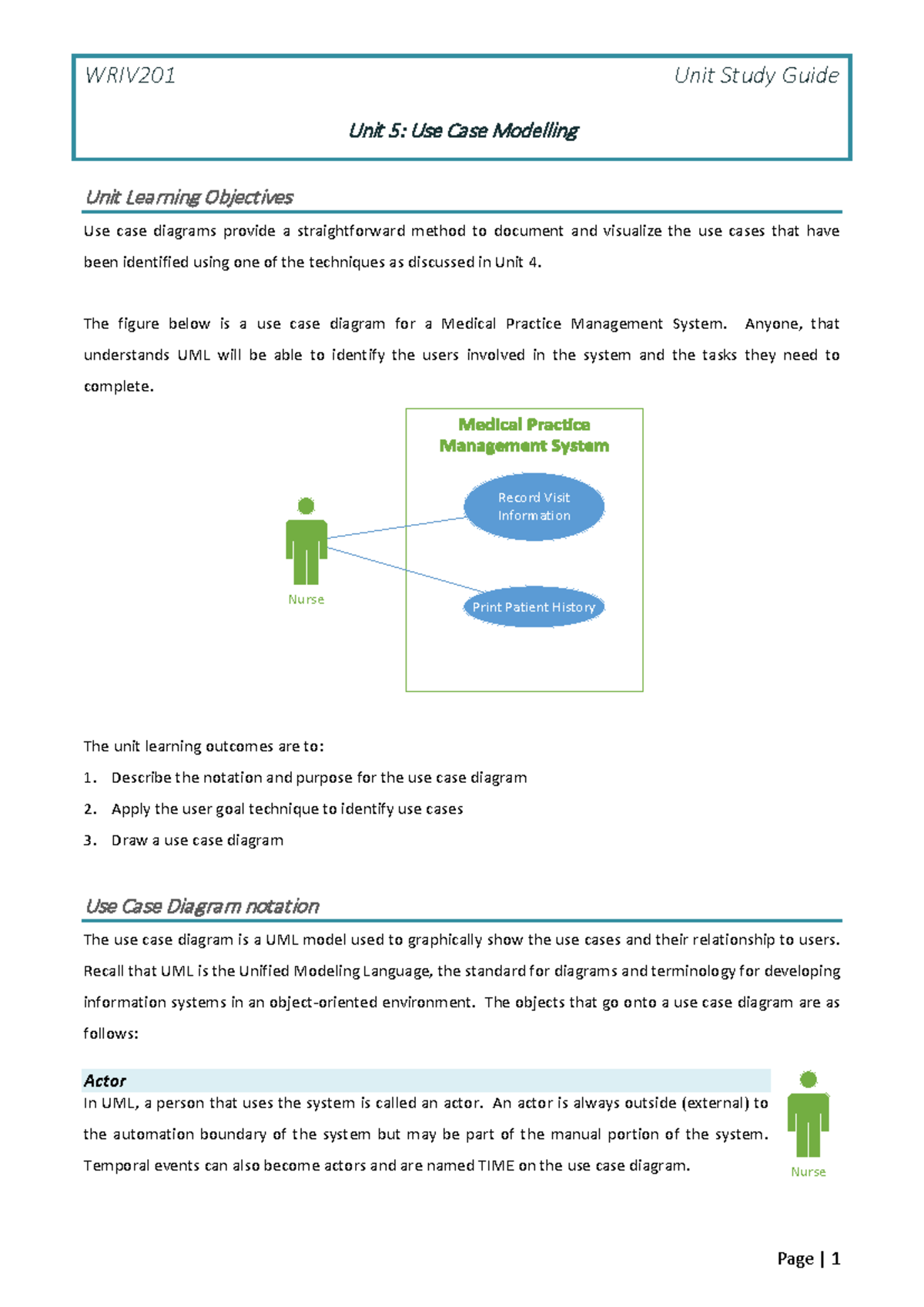 WRIV201 Unit 5 Study Guide: Use Case Modelling Overview - Studocu