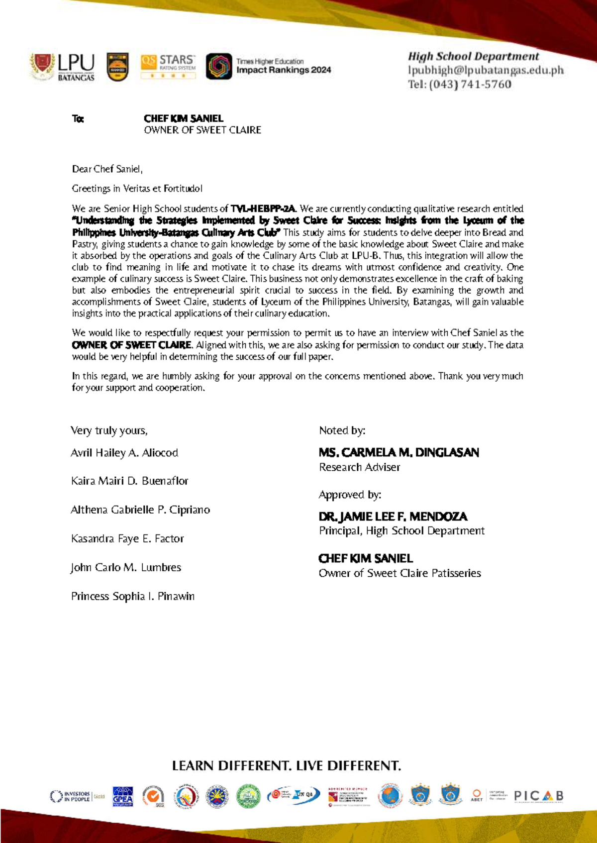 Letter to Chef Saniel: Strategies for Success at Sweet Claire (Culinary ...