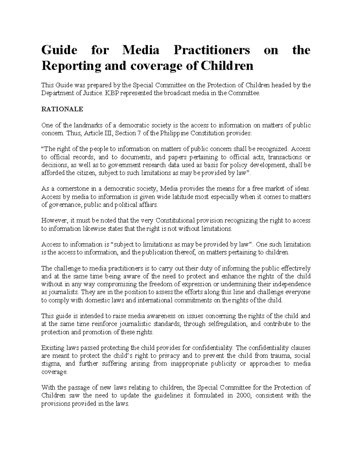 Guide for Media Practitioners on the Reporting and Coverage of Cases ...