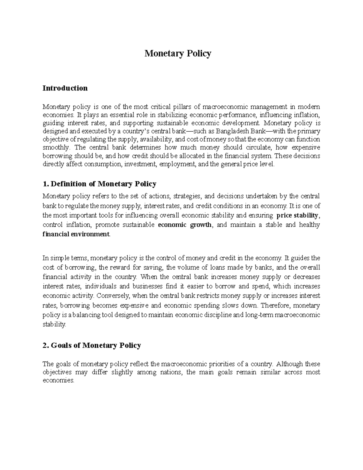 Monetary Policy Overview: Key Concepts and Goals (FIN 101) - Studocu