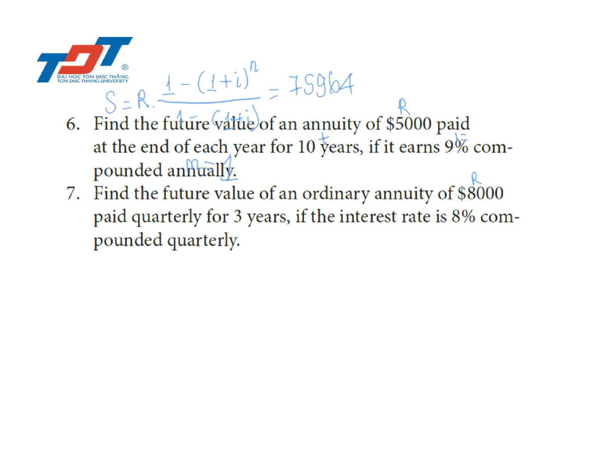 Exercise 7 - Future Value of Annuities and Savings Calculations - Studocu