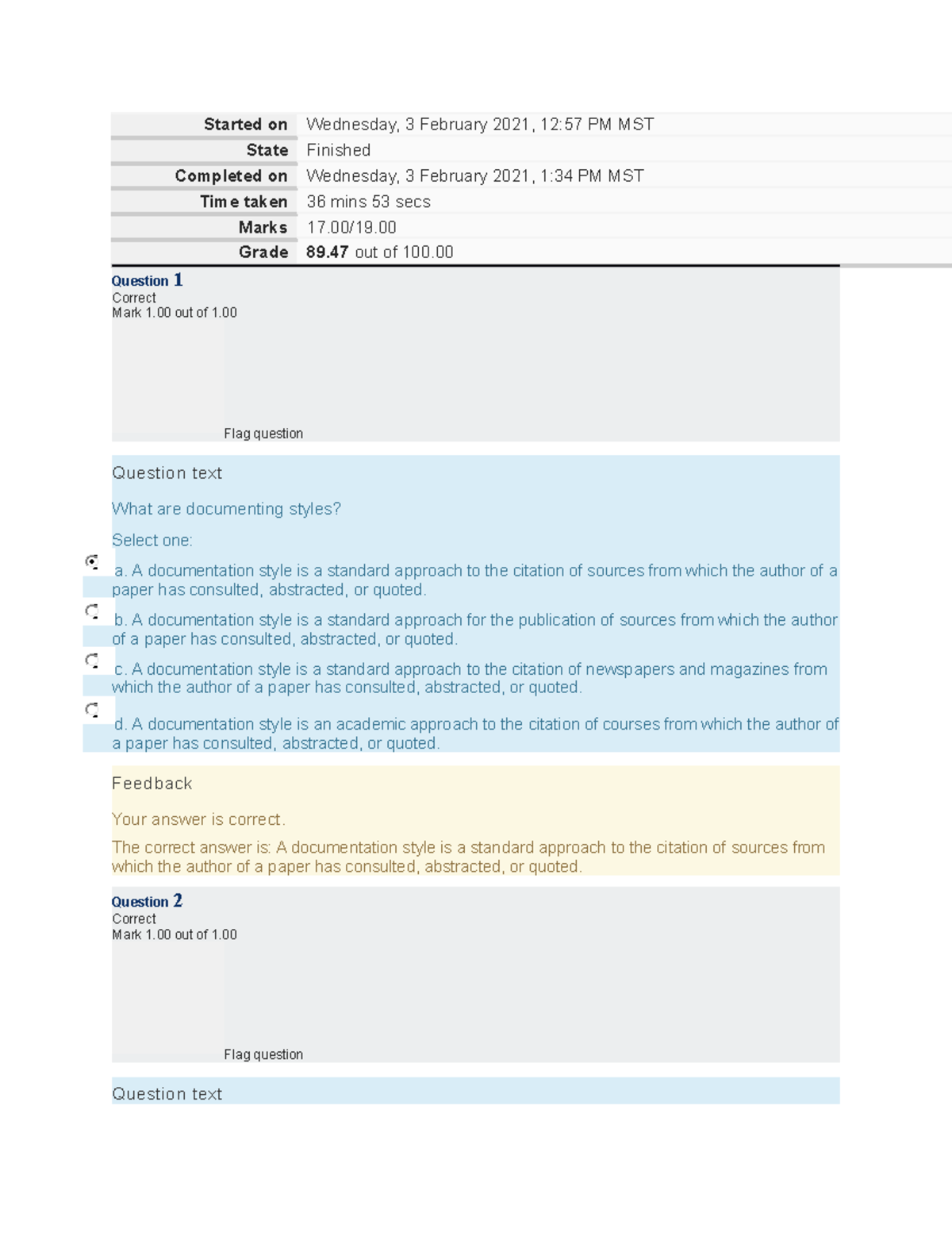 MLA Documentation Quiz Phil 152 - Phil 152 - AU - Studocu