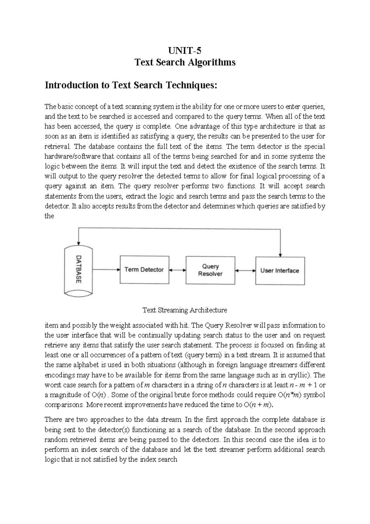 IRS Unit 5: Introduction to Text Search Algorithms and Techniques - Studocu