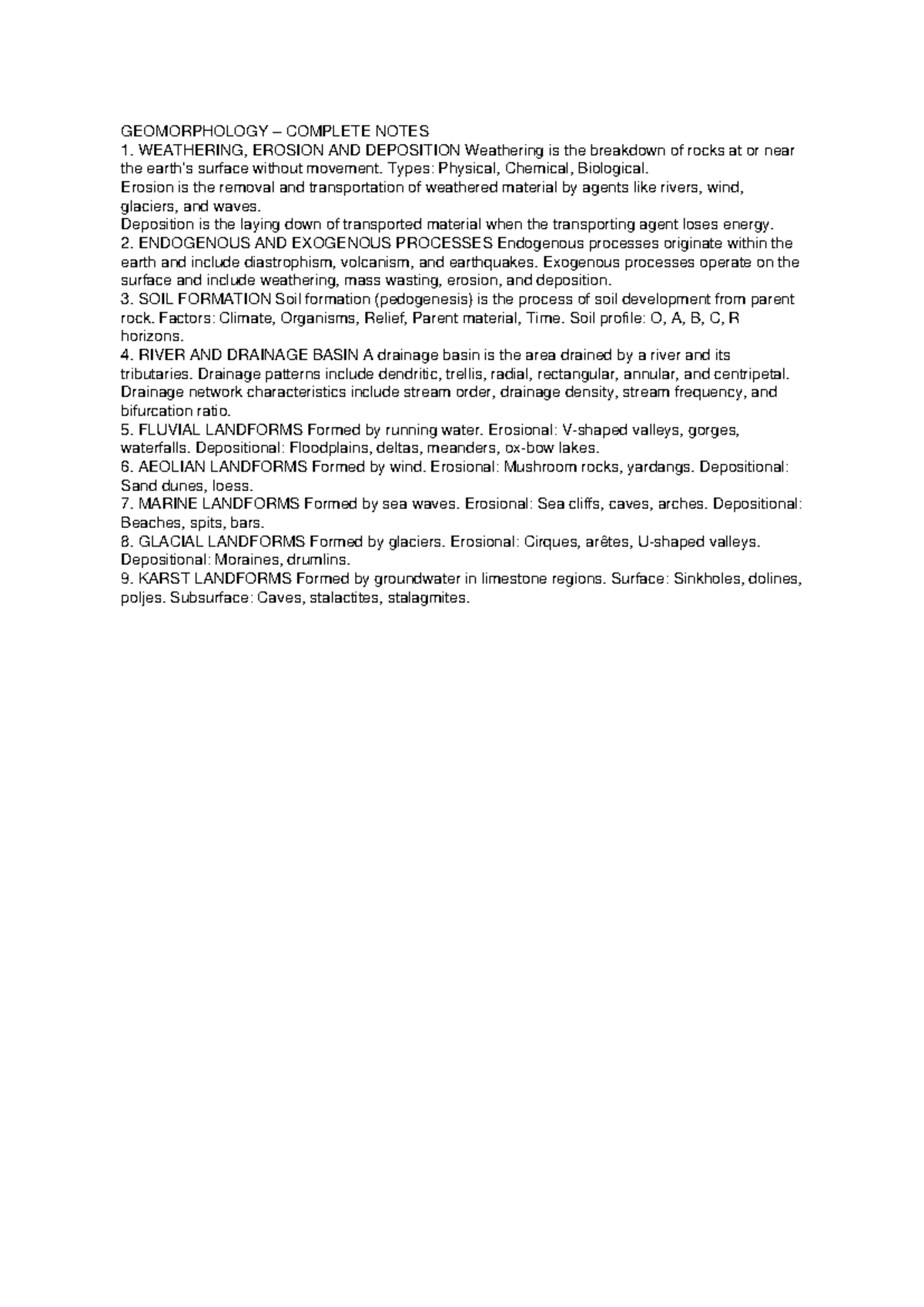 GEOM 101: Comprehensive Notes on Weathering, Erosion & Landforms - Studocu