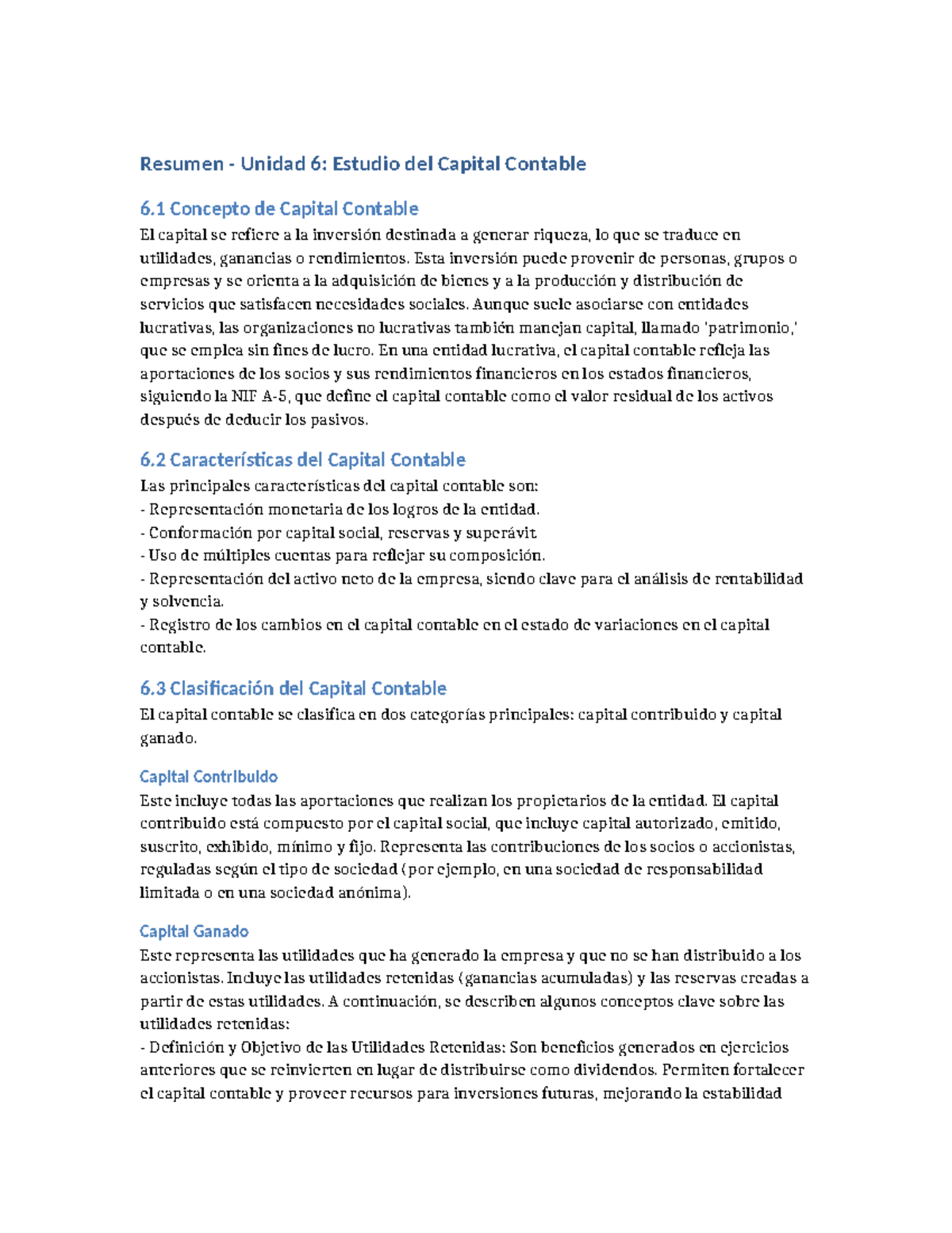Resumen Unidad 6: Estudio del Capital Contable y sus Características ...