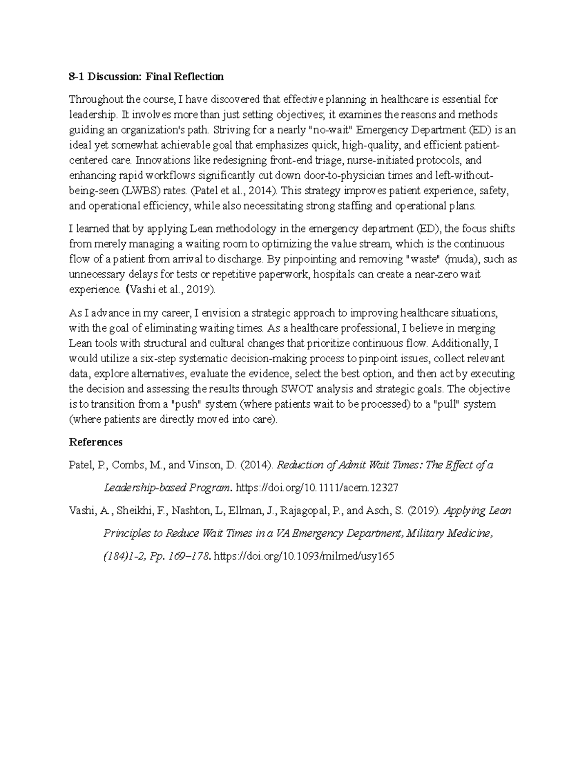 HCM 415 Discussion: Final Reflection on Lean in Healthcare - Studocu