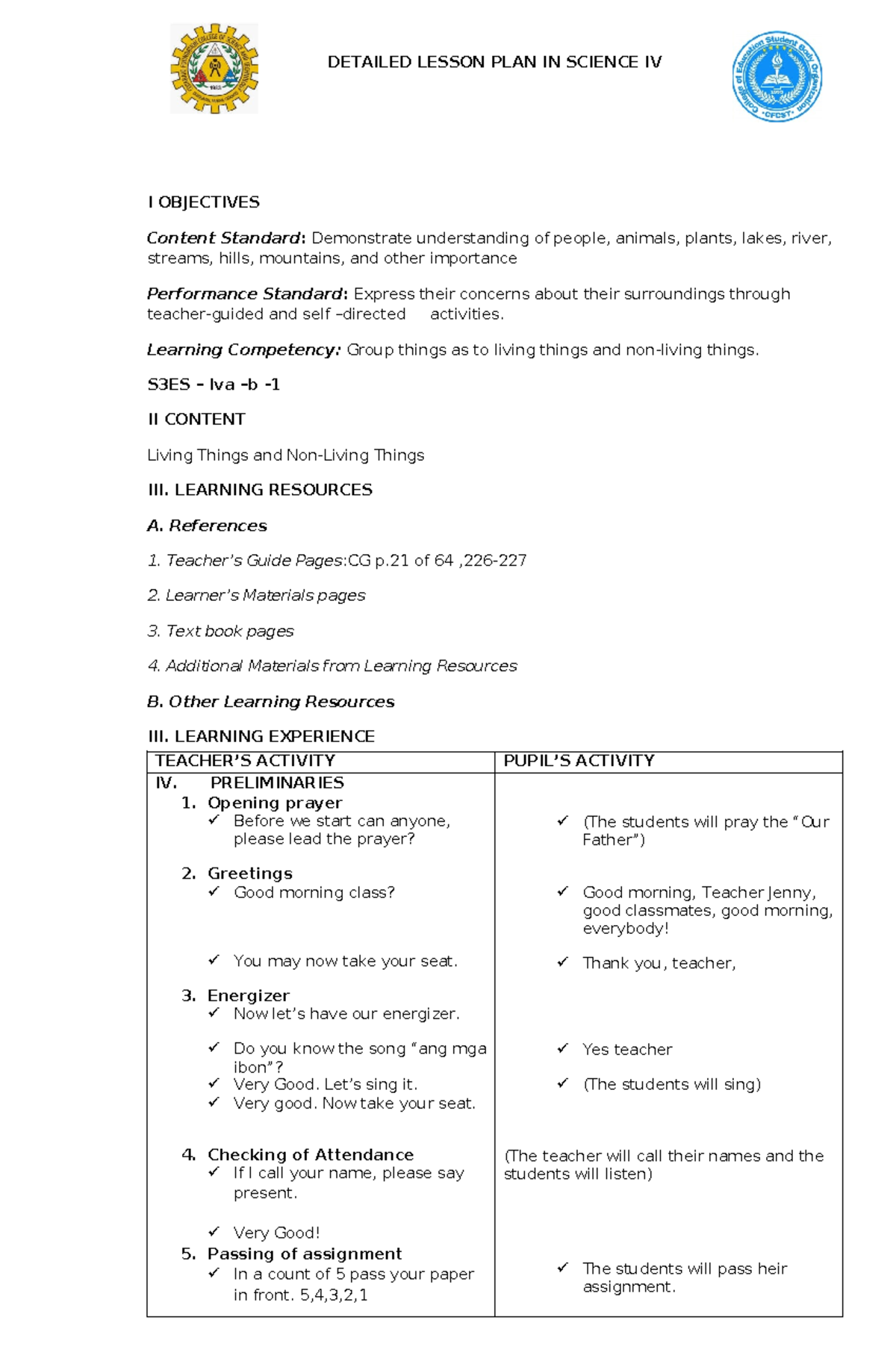 Detailed Lesson PLAN IN Science 3 - DETAILED LESSON PLAN IN SCIENCE IV ...
