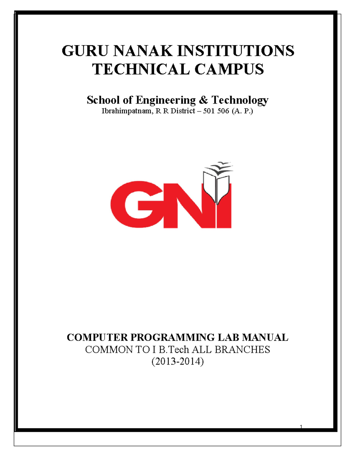 Computer Programming Lab Manual - Common to I B.Tech All Branches - Studocu