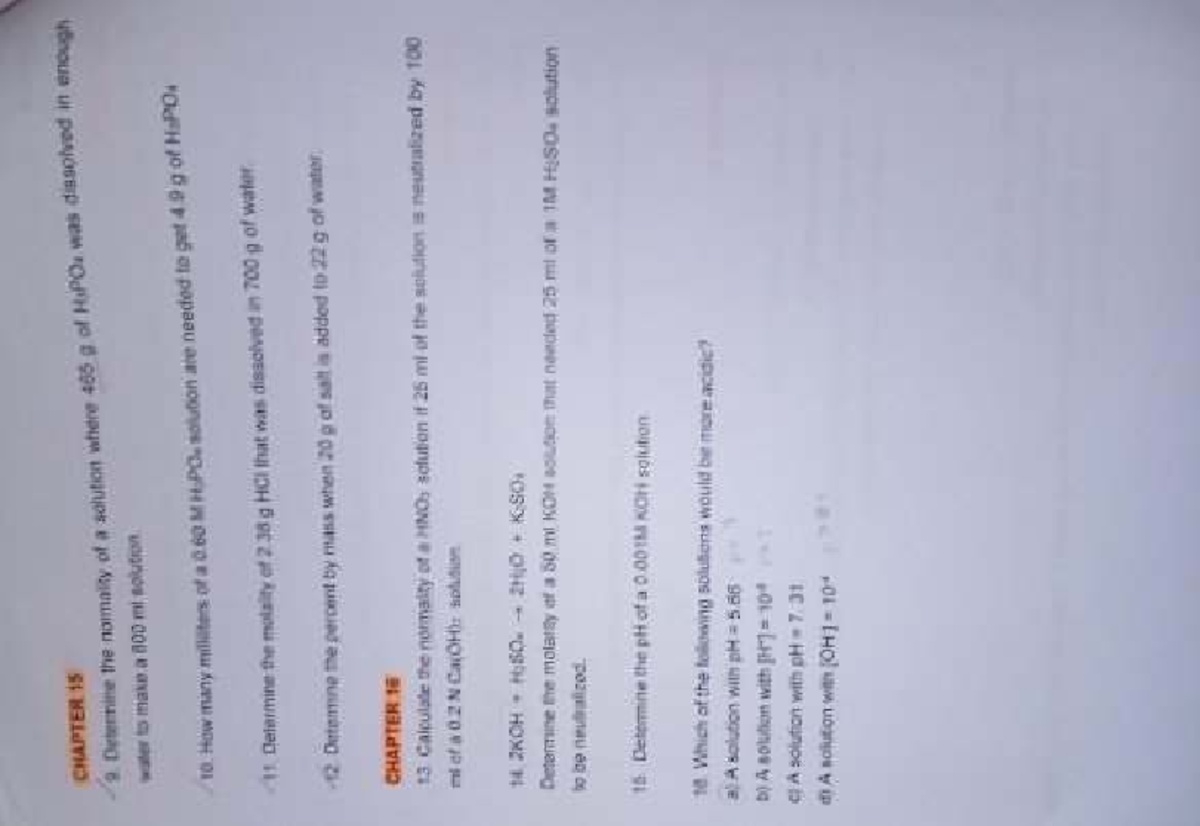 CHAPTER 9 & 16: Normality, Molarity, and pH Calculations - Studocu