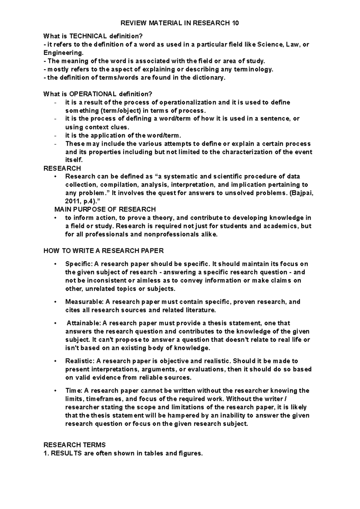 RESEARCH 10: Key Concepts and Writing Guidelines for Papers - Studocu
