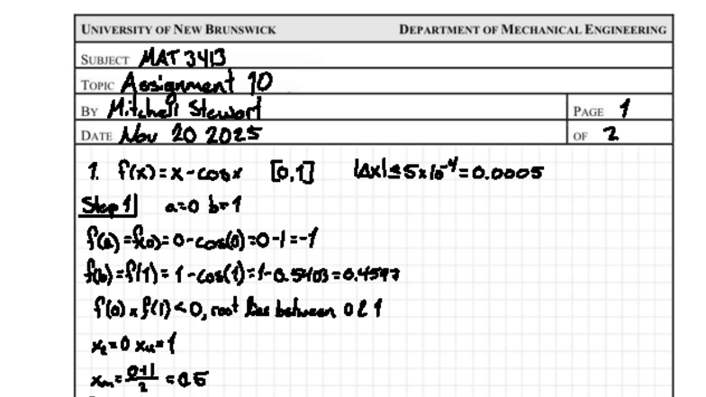 MATH 3413 Assignment 10: Root Finding Techniques and Steps - Studocu