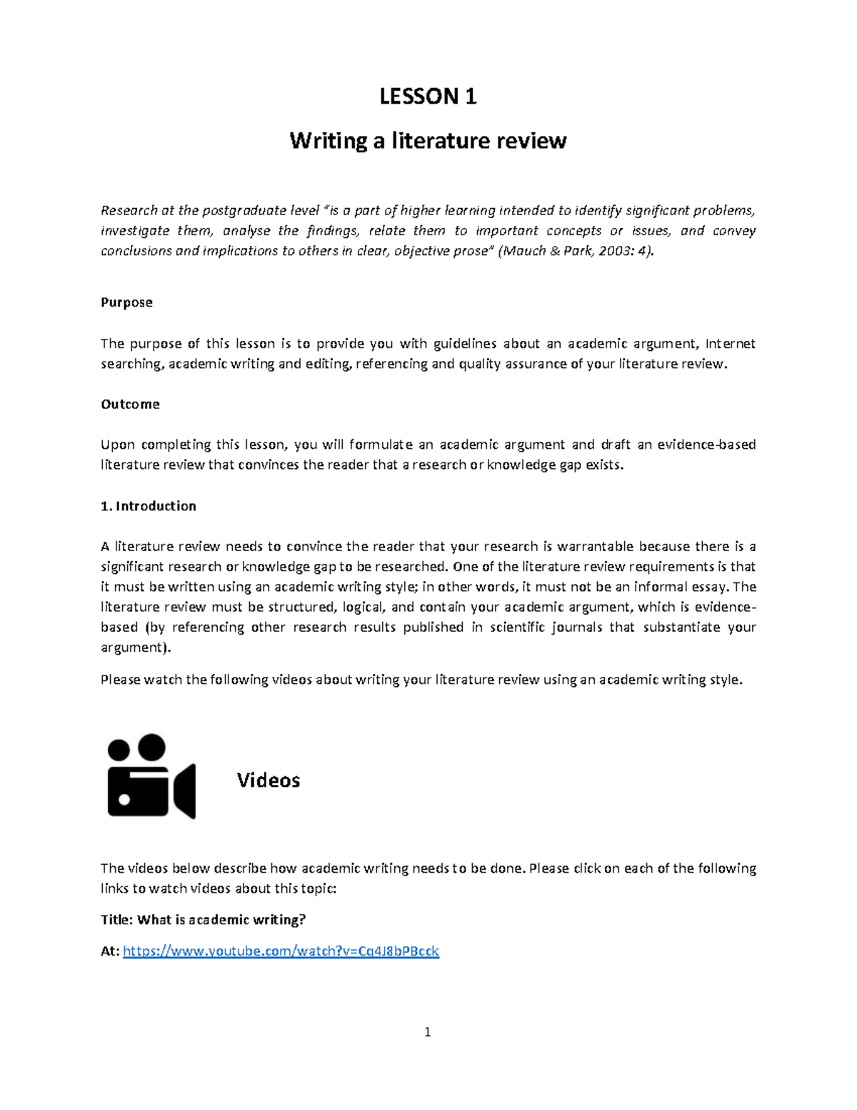 HRFIN81 Lesson 1: Guidelines for Writing a Literature Review - Studocu
