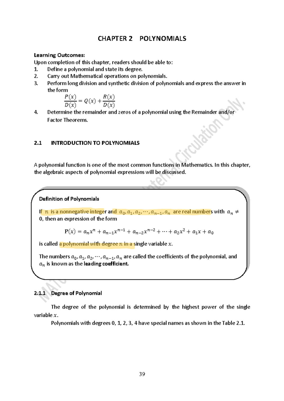 CH2 Polynomials Notes for Foundation Mathematics I 210930 220449 - Studocu