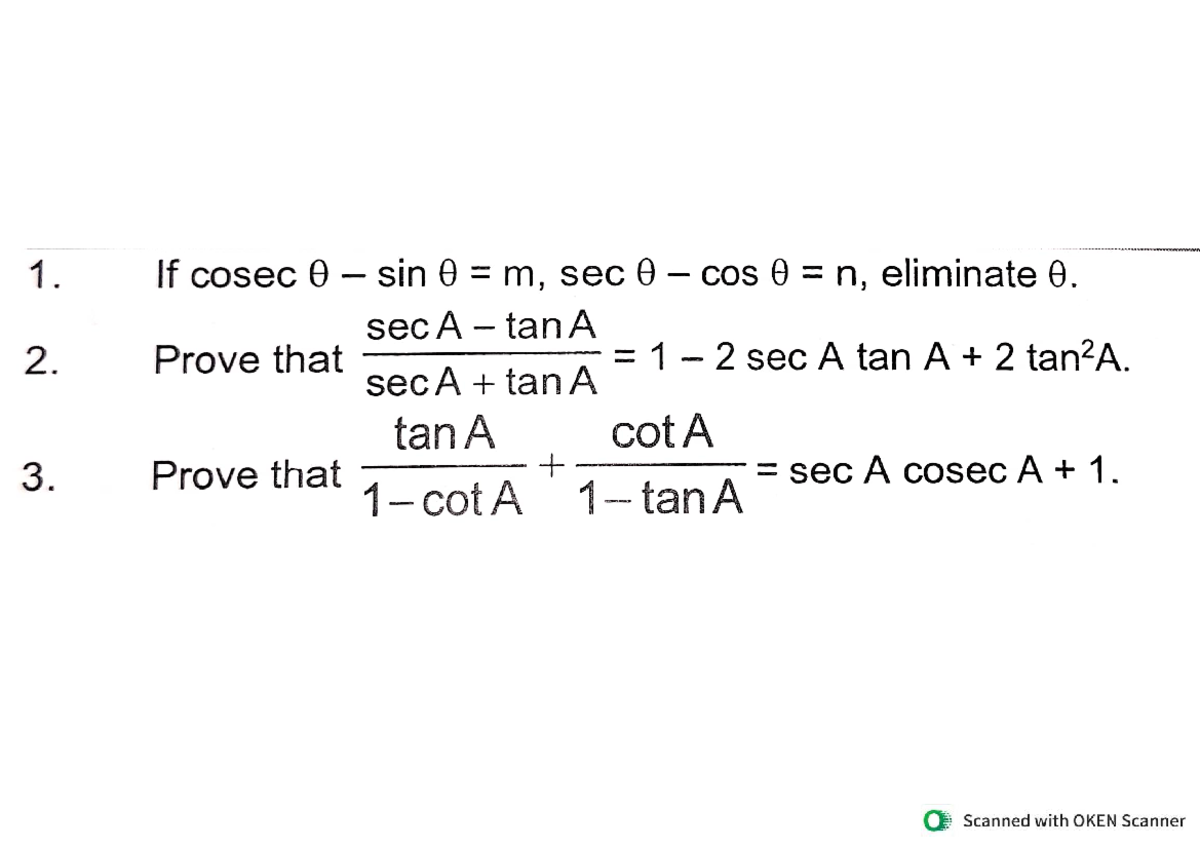 Trigonometry Worksheet 2: Proving Identities and Equations - Studocu