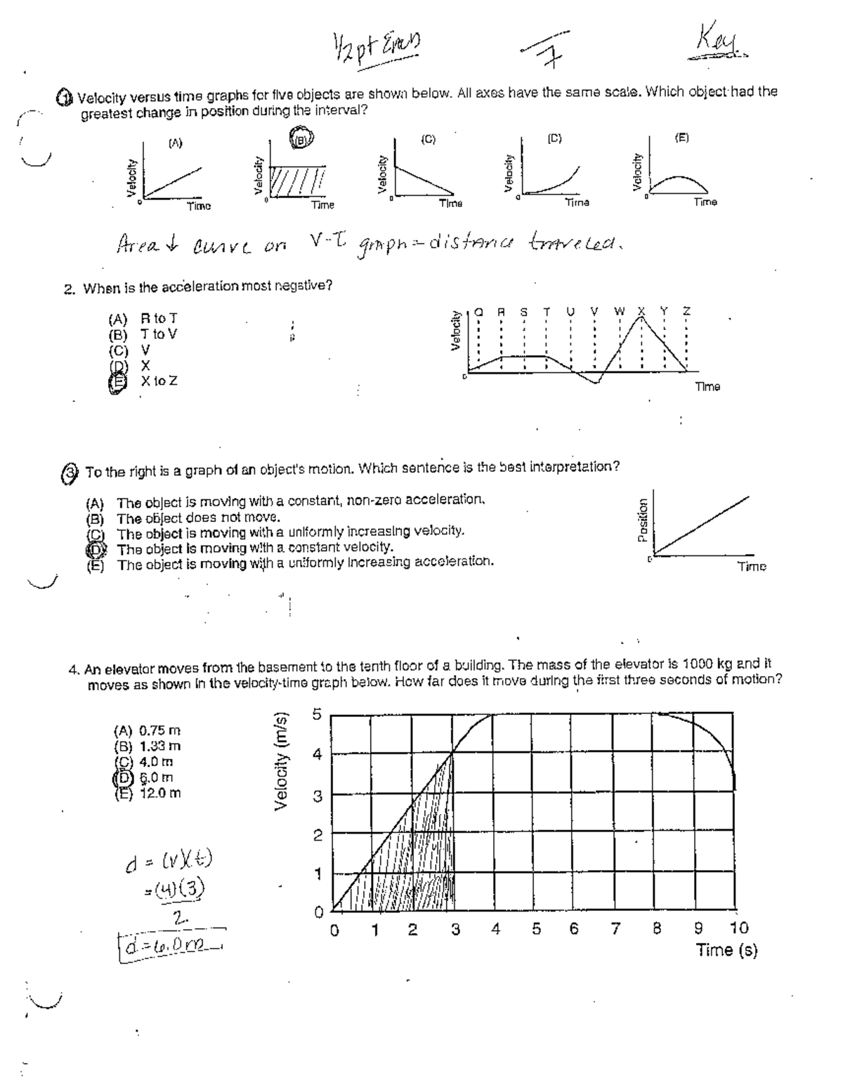 Ch 2 Graph Interp Wksht Answers - Emen It Key 1 Velocity versus time ...