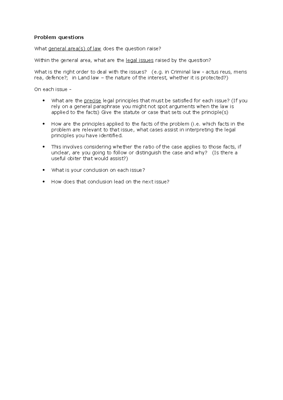 Legal Problem Questions: Analyzing Issues and Principles in Law - Studocu