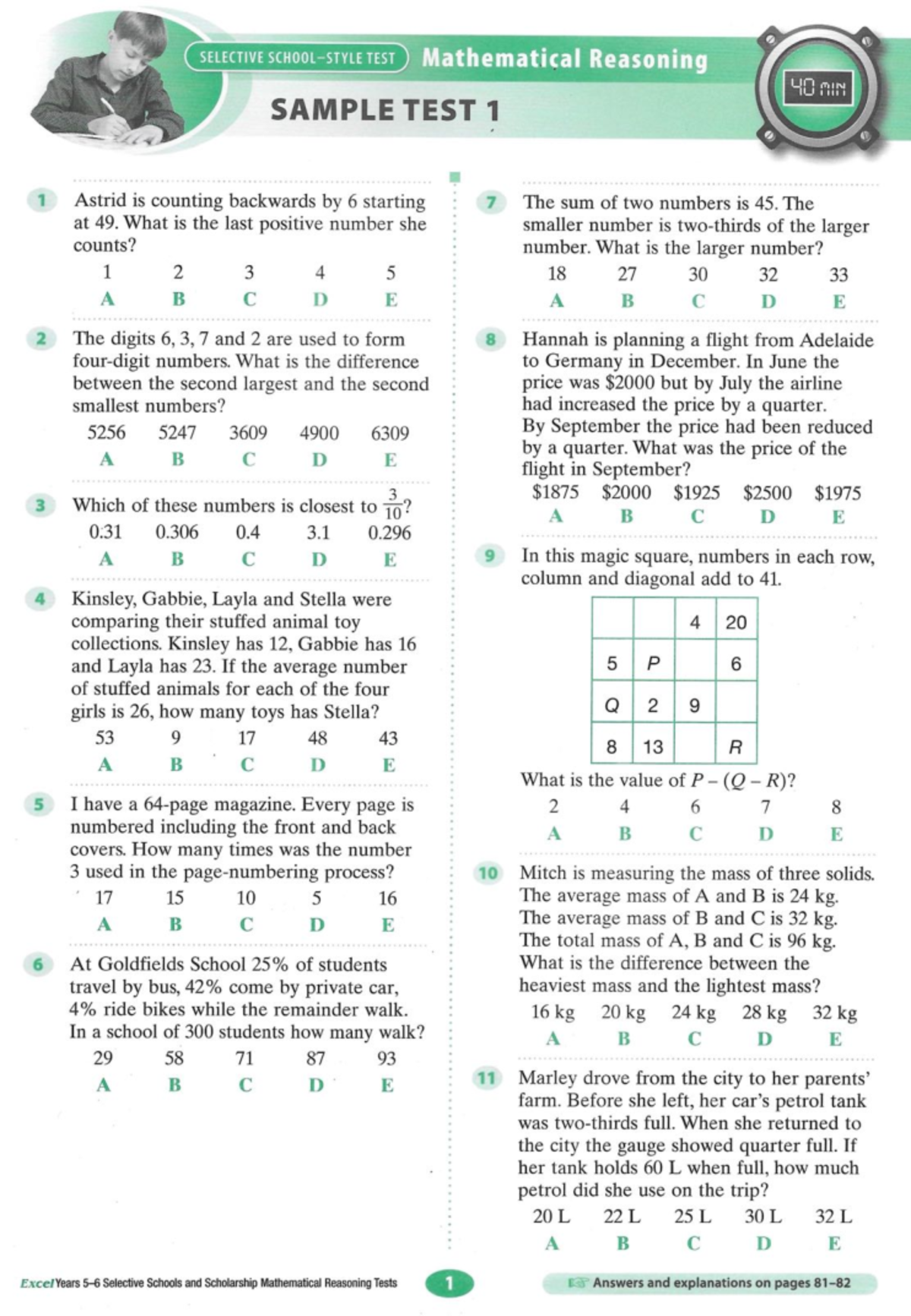 Selective Test 1: Sample Questions for School & Scholarships - Studocu