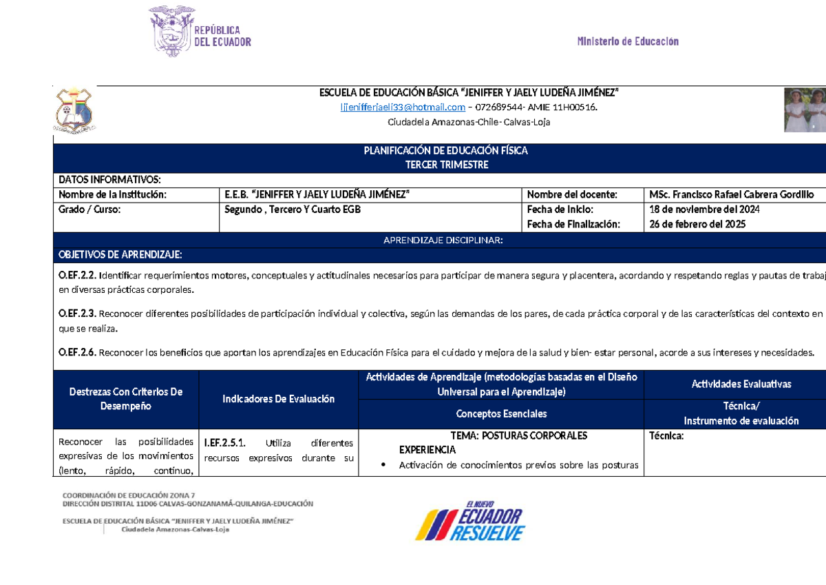 Planificación de Educación Física 2DO - 3RO - 4TO EGB 2024-2025 - Studocu