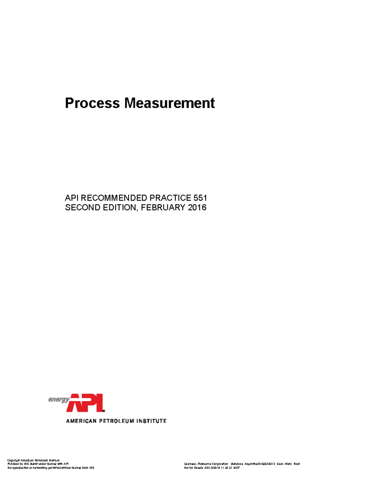 API Recommended Practice 551: Process Measurement Guidelines - Studocu