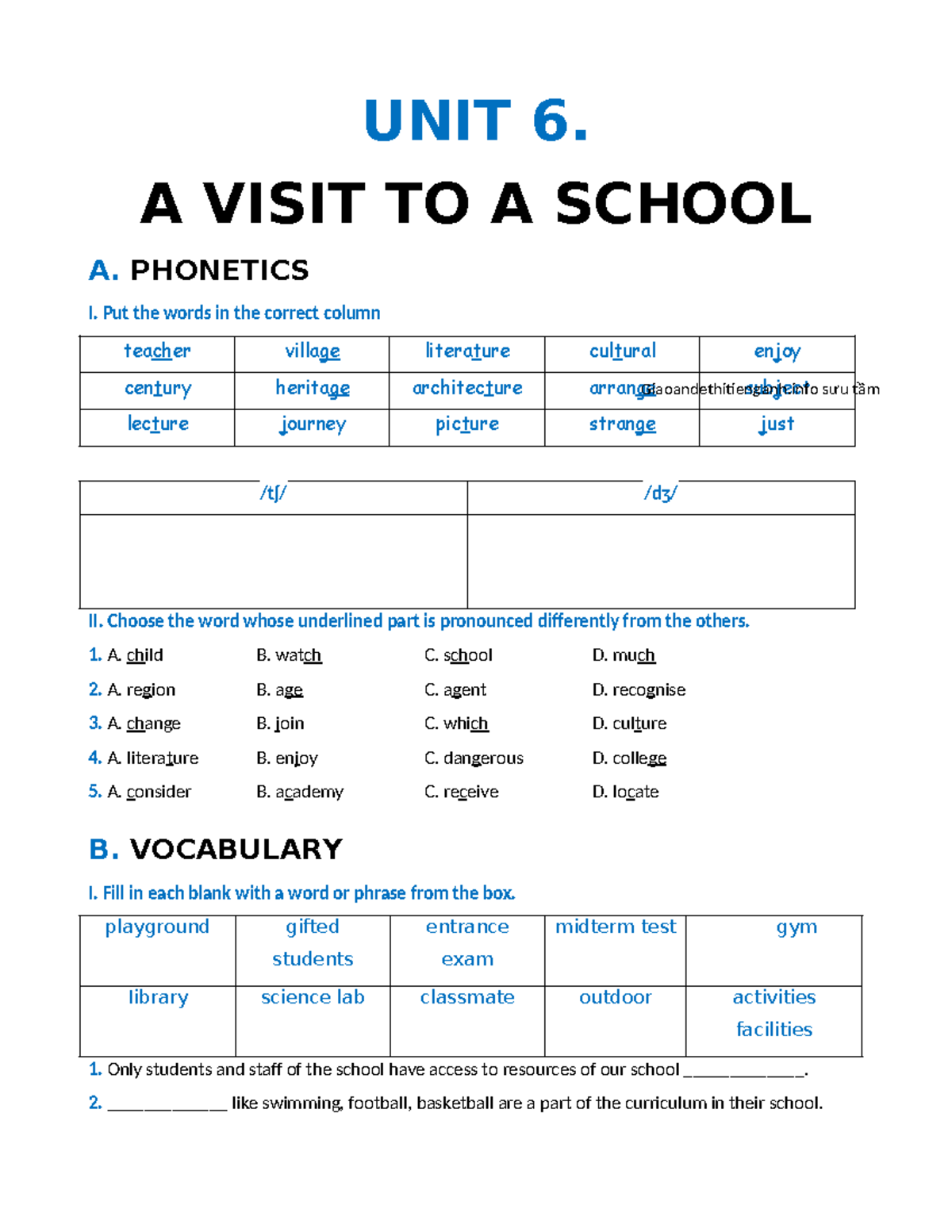 Bài Tập Bổ Trợ Anh 7 Global: UNIT 6 - A Visit to a School Key - Studocu